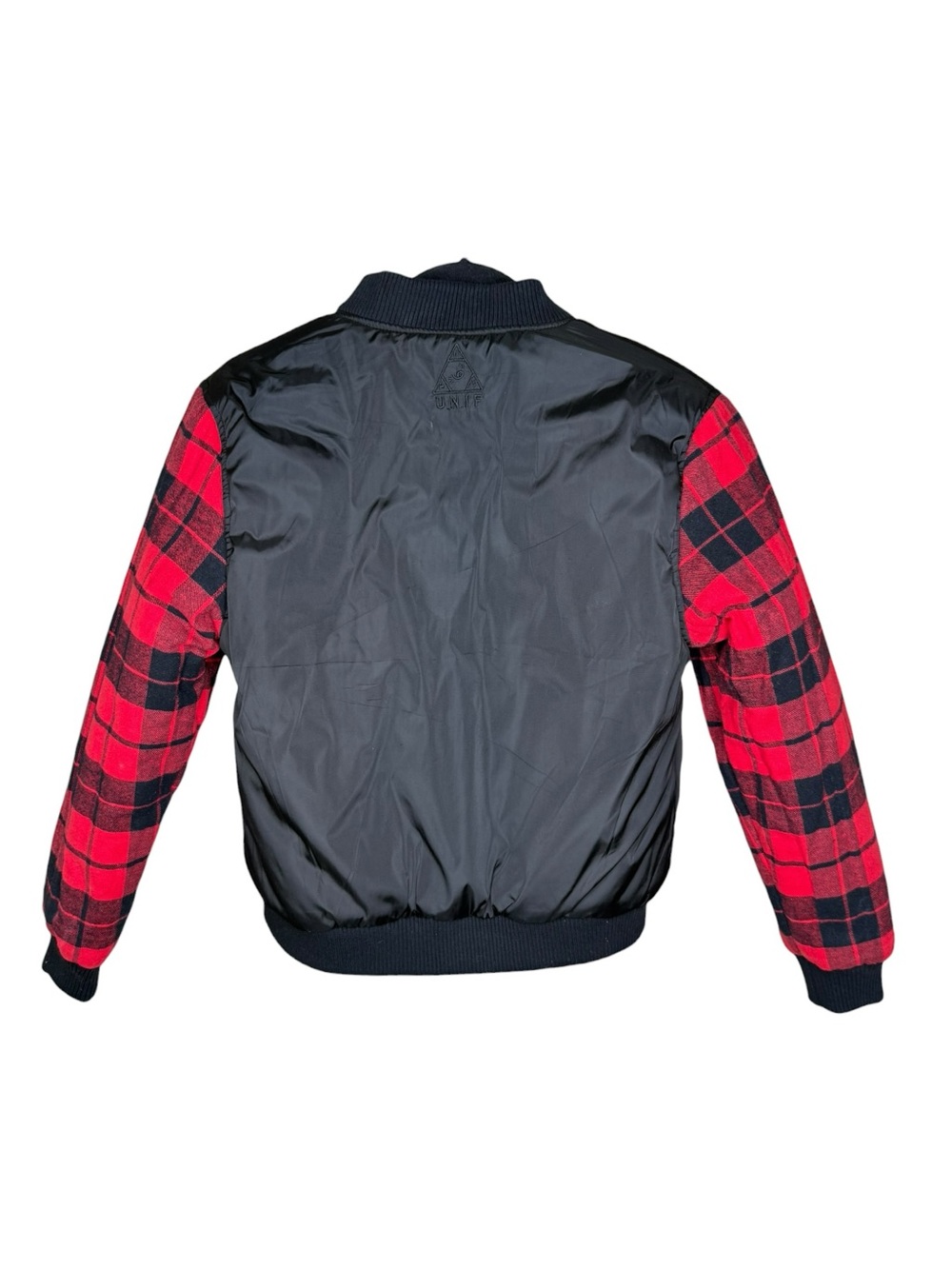 Y2K: UNIF 𖤐 Plaid Reversible Baddie Bomber Jacket 𖤐 Red Buffalo Plaid Black 𖤐 S - Picture 12 of 16